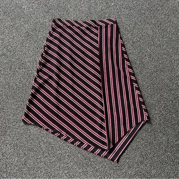 H&M Red & Black Stripe Midi Knee-Length Modest Handkerchief Asymmetrical Skirt M - Picture 8 of 16